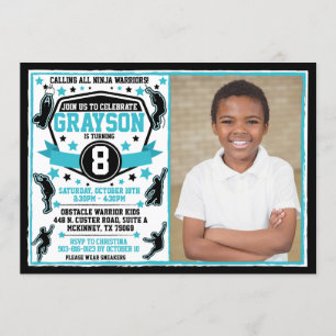 Ninja Warrior Boy Zwart & Blauwgroen Foto Kaart