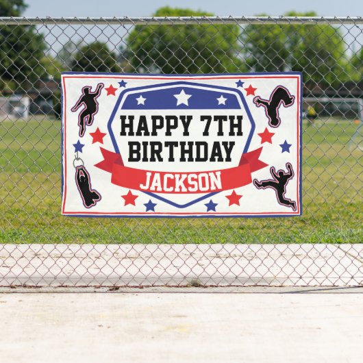 Ninja Warrior Boys Verjaardagsfeestje Blauw & Rood Spandoek (Insitu)