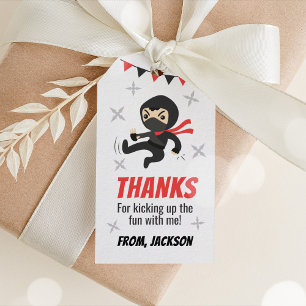 Ninja Warrior Favor Tags Boy Red en Black Cadeaulabel