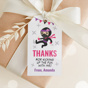 Ninja Warrior Favor Tags Girl Pink en Paars Cadeaulabel