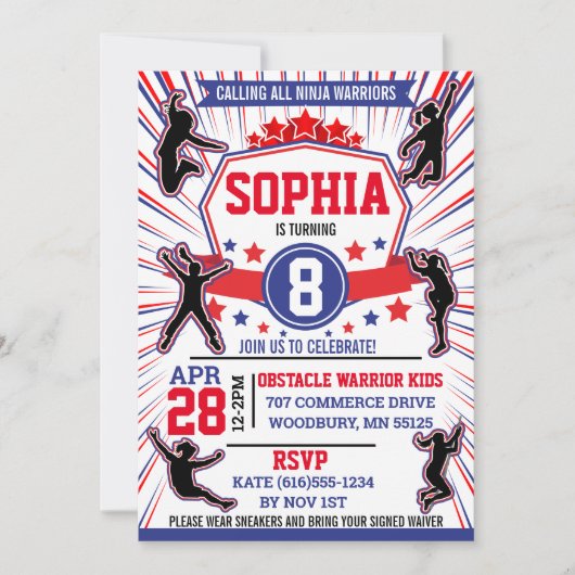 Ninja Warrior Girls Birthday Party Obstacle Course Kaart (Voorkant)