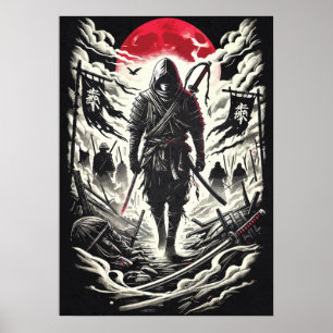 Ninja Warrior in Red Moon Battlefield - Japans Poster
