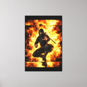 Ninja Warrior in Vuur 40x60 Canvas Afdruk
