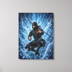 Ninja Warrior in Water Japans Muurkunst Canvas Afdruk