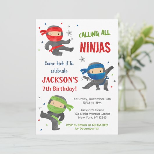 Ninja Warrior Karate Invitations de fête d'anniver (Debout devant)