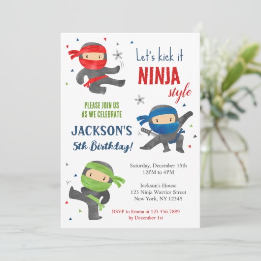 Ninja Warrior Karate Invitations de fête d'anniver (Debout devant)