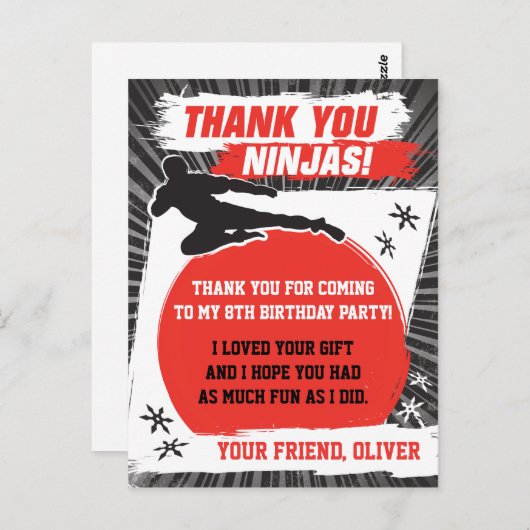 Ninja Warrior Karate Verjaardag Bedankt Briefkaart (Voorkant / Achterkant)