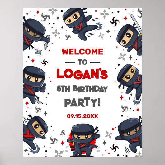 Ninja Warrior Karate Verjaardag Welkomstbord Poster (Voorkant)