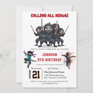 Ninja Warrior Kids Birthday Party Kaart