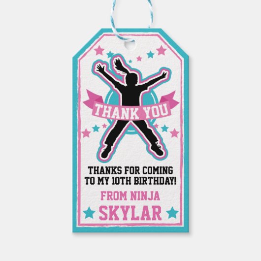 Ninja Warrior Meisjes Roze & Blauwgroen Verjaardag Cadeaulabel (Voorkant)