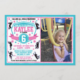 Ninja Warrior Meisjes Roze Blauwgroen Verjaardagsf Kaart