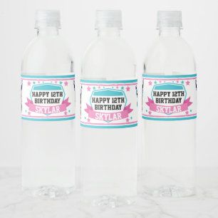 Ninja Warrior Meisjes Roze Blauwgroen Verjaardagsf Waterfles Etiket