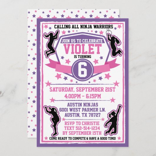 Ninja Warrior Meisjes Roze & Paarse Verjaardagsfee Kaart (Voorkant / Achterkant)