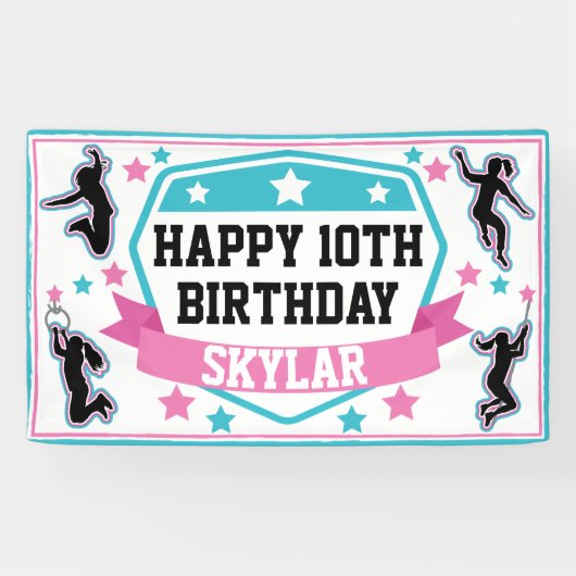 Ninja Warrior Meisjes Verjaardagsfeestje Roze & Bl Spandoek (Horizontaal)