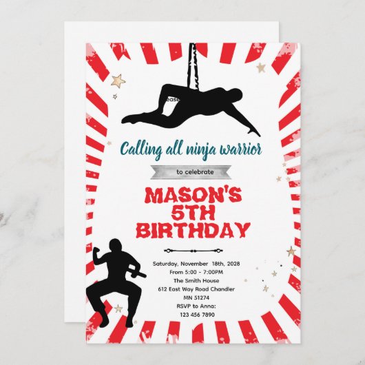 Ninja warrior party Invitation (Devant / Derrière)