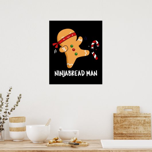 Ninjabread Man Funny Gingerbrood Pun Dark BG Poster (Keuken)