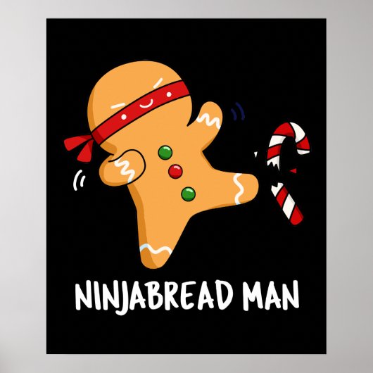 Ninjabread Man Funny Gingerbrood Pun Dark BG Poster (Voorkant)