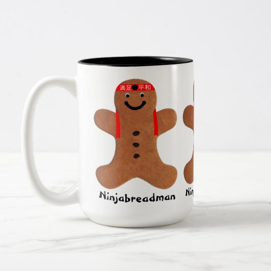 Ninjabreadman biscuit (koekje) tweekleurige koffiemok (Links)
