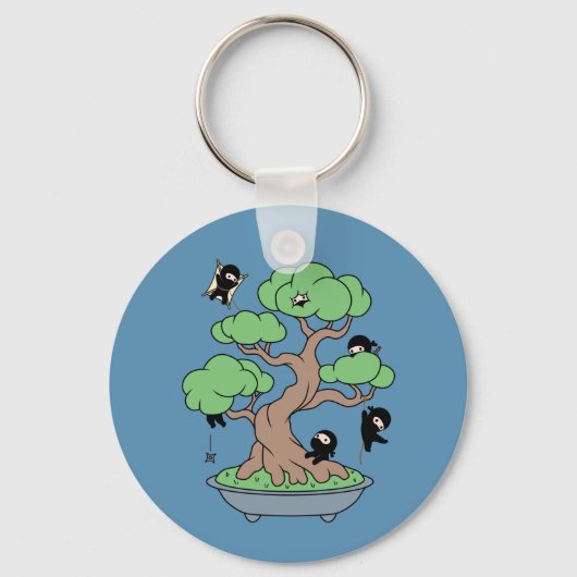 Ninjas in Bonsai Boom op Blauw Sleutelhanger (Voorkant)