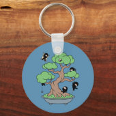 Ninjas in Bonsai Boom op Blauw Sleutelhanger (Achterkant)