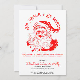 Nip Snack & Be Merry Funny Santa Claus Uitnodiging