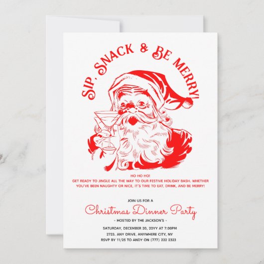 Nip Snack & Be Merry Funny Santa Claus Uitnodiging (Voorkant)