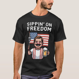 Nippen op Freedom Pixel Art 4th of July T-shirt