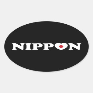Nippon Love Coeur Drapeau Oval Sticker