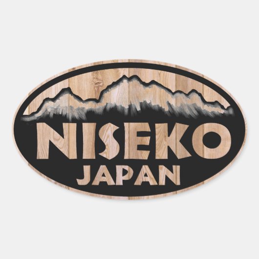 Niseko Japan houten ovalen stickers (Voorkant)