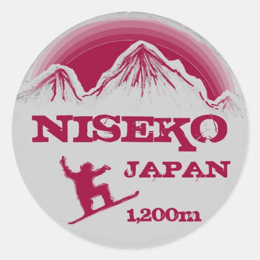 Niseko Japan roze snowboard kunst souvenir sticker (Voorkant)