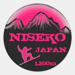 Niseko Japan roze snowboard kunst souvenir sticker