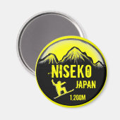 Niseko Japan yellow snowboard art souvenir magnet Magneet (Voorkant / Achterkant)
