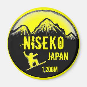 Niseko Japan yellow snowboard art souvenir magnet Magneet
