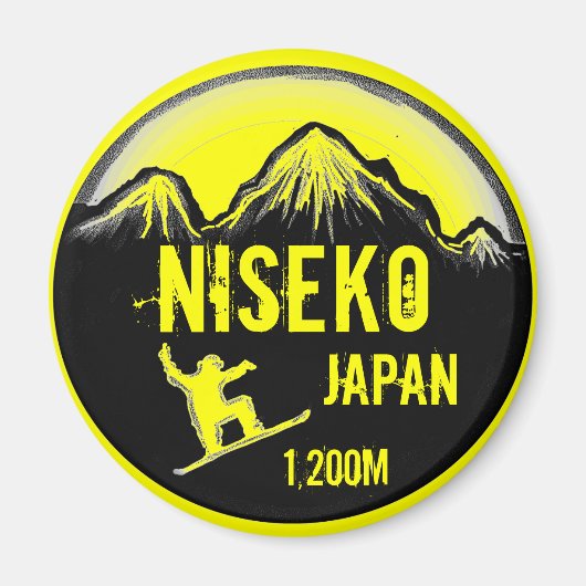 Niseko Japan yellow snowboard art souvenir magnet Magneet (Voorkant)