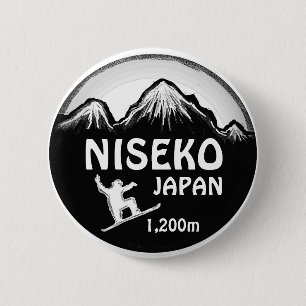 Niseko Japan zwarte witte sneeuwboardknop Ronde Button 5,7 Cm