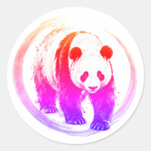 Nishiki-serie - Neon Sumi-e Wandelende Panda-stick Ronde Sticker