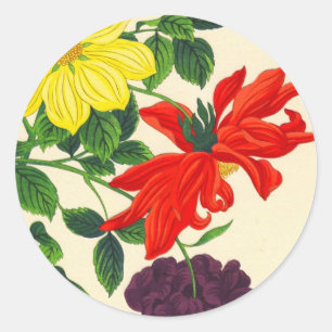 Nishimura Hodo Dahlias oosterse japanesbloemen Ronde Sticker