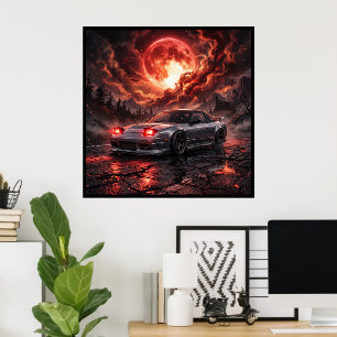 Nissan 240SX Onder een Robijnrode Maan Poster