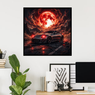 Nissan 350z Onder een Robijnrode Maan Poster