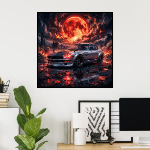 Nissan Fairlady 240z Onder een Robijnrode Maan Poster