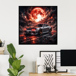 Nissan Silvia S15 Onder een Robijnrode Maan Poster
