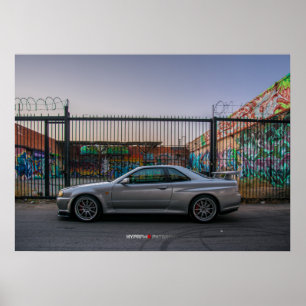 Nissan Skyline GT-R34 in het centrum van Los Angel Poster