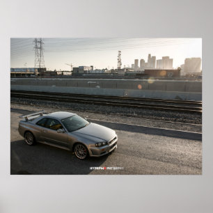 Nissan Skyline GT-R34 in het centrum van Los Angel Poster