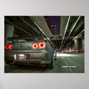 Nissan Skyline GT-R34 in het centrum van Los Angel Poster