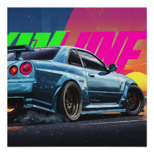Nissan Skyline GTR R34 Poster – Bayside Blue Perfect Poster