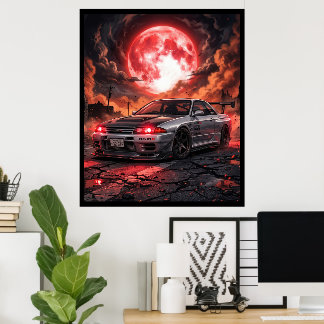 Nissan Skyline R32 Onder de Robijnrode Maan Poster