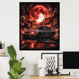 Nissan Skyline R33 Onder De Rode Maan Poster