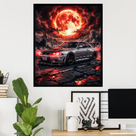Nissan Skyline R33 Onder De Rode Maan Poster