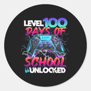 Niveau 100 dagen school ontgrendelde gamer Kinder Ronde Sticker