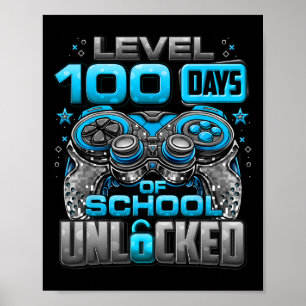 Niveau 100 dagen school ontgrendelde jongens 100e  poster